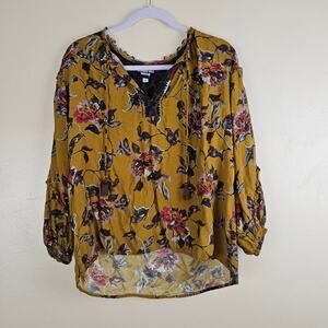 Johnny Was Ruffle Floral Embroidered Peasant Boho Blouse Size XS